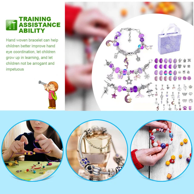 DIY Charm Bracelet Beads Jewelry Making Kit Arts Crafts for Kids Girl (Purple) 3