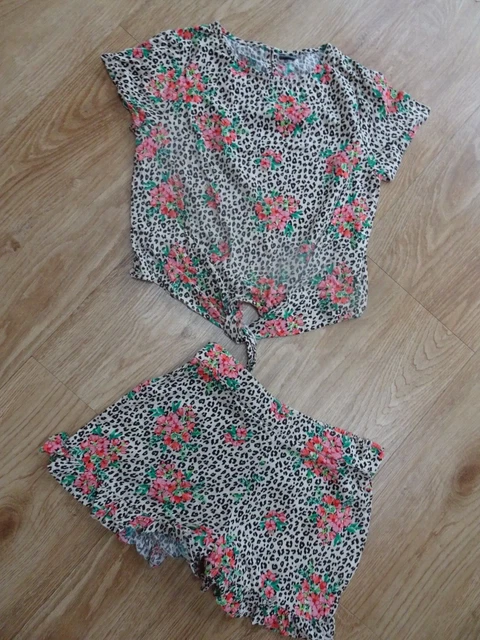 NEXT girls leopard floral 2 piece shorts & top set AGE 11 YEARS EXCELLENT