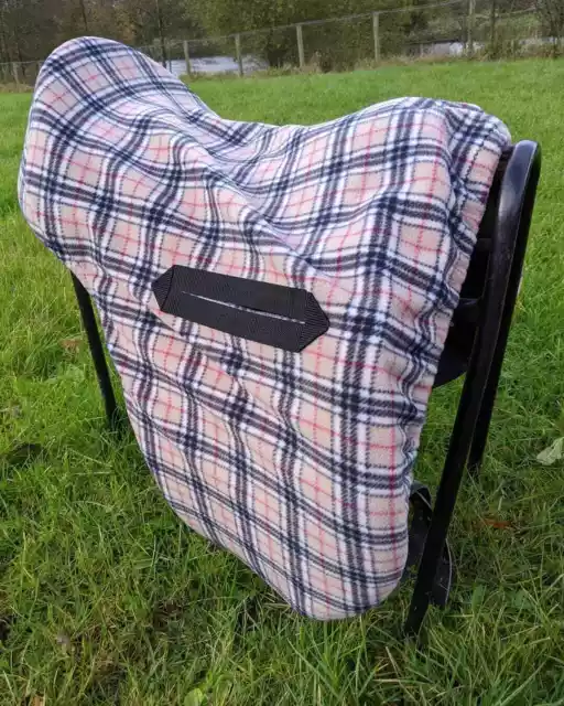 Tweed/tartan printed fleece ride on saddle cover, fleece saddle cover