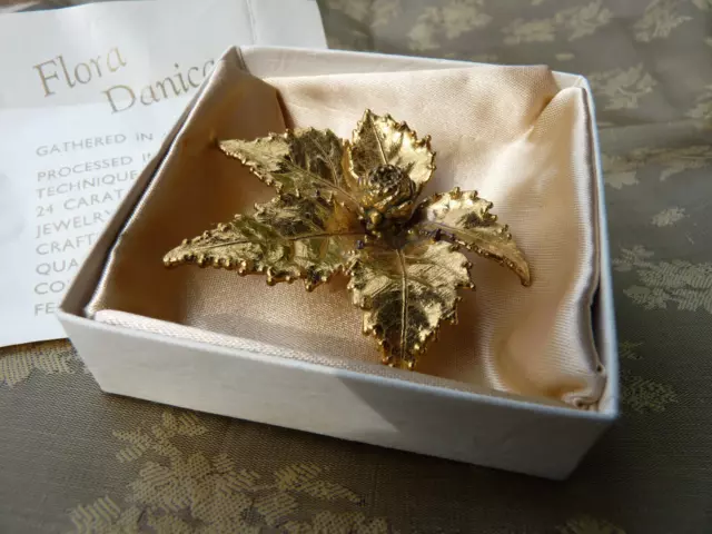 Flora Danica Leaf Brooch 24ct Gold Coating Denmark Danish