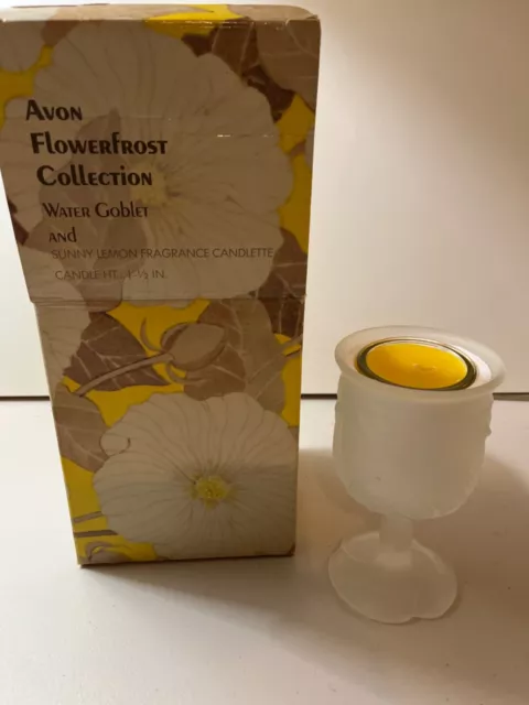 Avon Flowerfrost Collection Water Goblet And Sunny Lemon Fragrance Candlette Vtg