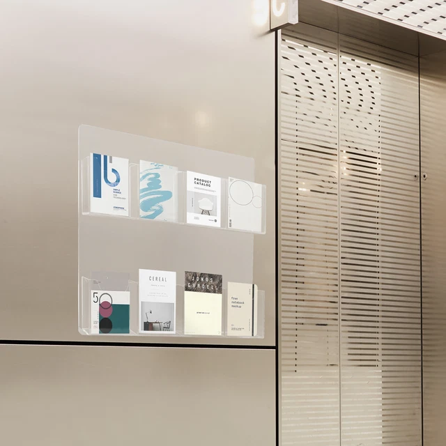 8 Slots Holder Acrylic Brochure Pamphlet Holder Rack Wall Mount Clear Pocket