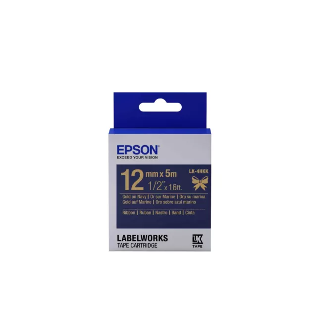 Epson Label Cartridge Satin Ribbon LK-4HKK Gold/Navy 12mm (5m) Gold on navy J...