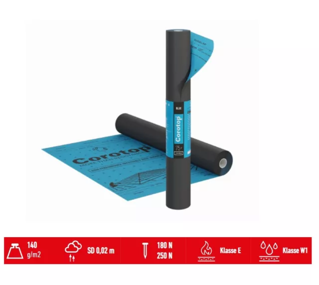 Corotop Blue 140g Unterdeckbahn 1,5x50m Klimamembran Unterspannbahn 75m2