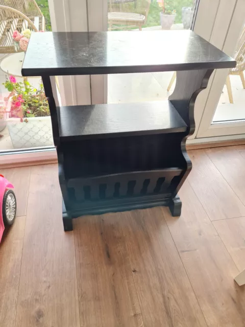 Vintage Solid Oak Side Table with Magazine Rack (1950s)