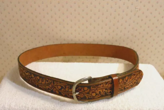 10251 COMANCHE Tooled Oak Leaves and Acorns Leather Western Belt - Men's Size 34