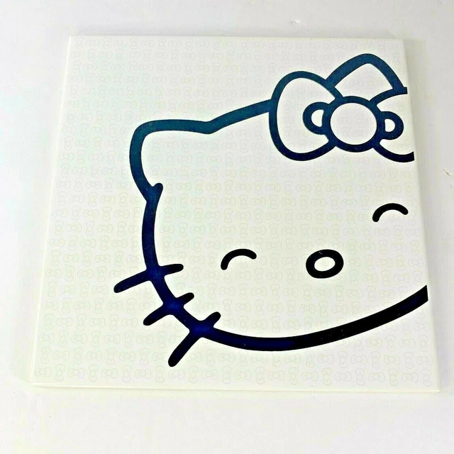 Hello Kitty Deco Tile Ceramic Sanrio Approx 8" x 8" Black White Head Closed Eyes