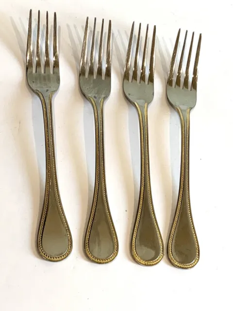 Conjunto de 4 tenedores para ensaladas de acero inoxidable con cuentas de oro contorno de cuentas de oro
