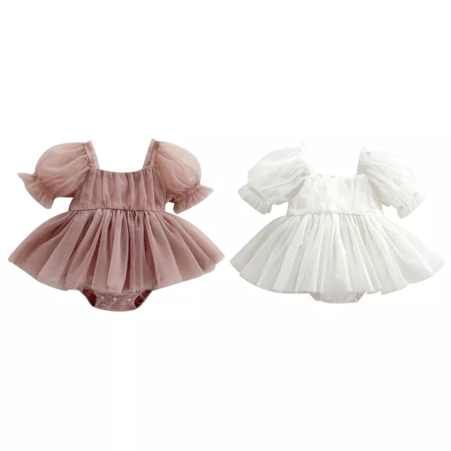 Baby Girls Romper Dress Daily Tulle One-piece Bodysuit Casual Princess Ball Bow