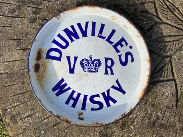 Antique Vintage Dunvilles Irish Whisky Whiskey Enamel Advertising Sign Pub Tray 2