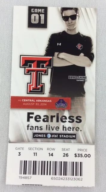 2014 08/30 Central Arkansas at Texas Tech College Football Full Ticket