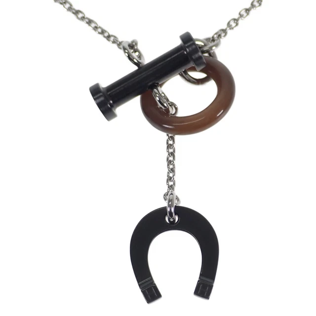 Second Hand Rank Hermes Horseshoe Necklace Metal Buffalo Horn Black Iseya