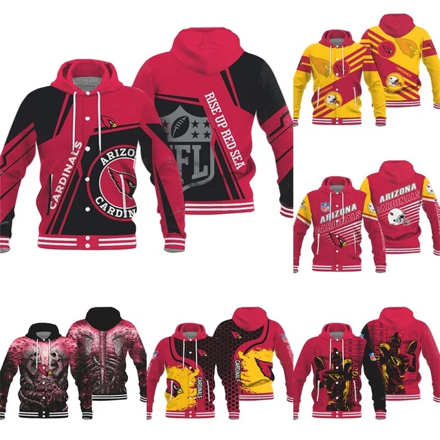 Arizona Cardinals Hooded Varsity Jacket Casual Button Letterman Coat Outwear