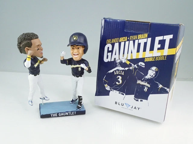 2018 Milwaukee Brewers Ryan Braun Orlando Arcia Gauntlet Bobblehead In Box