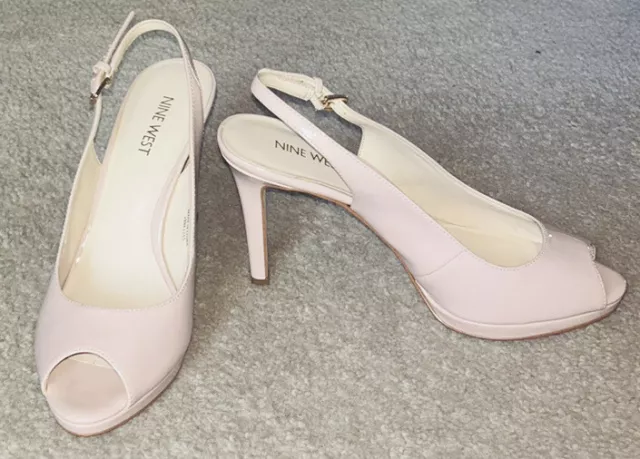 Nine West Emilyna Light Pink Sling Back Peep Toe Buckle Shoe Size 8.5M NWOB