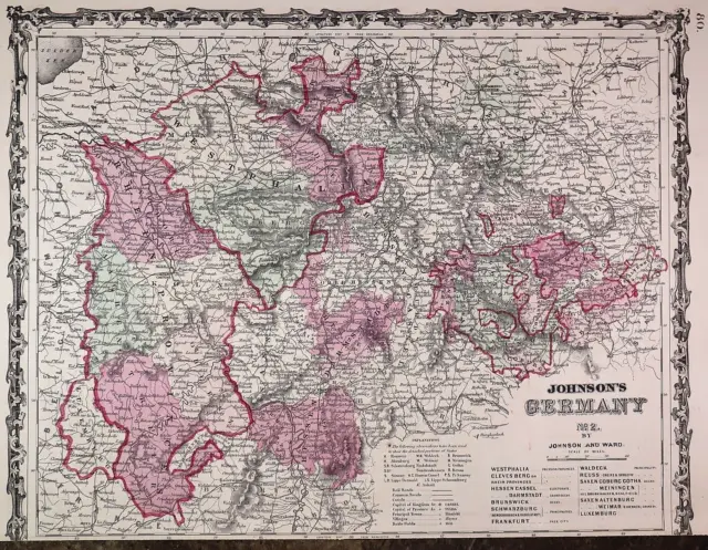 Authentic Antique 1863 Johnson Atlas Map ~ GERMANY #2 ~ (14x18) -#1437