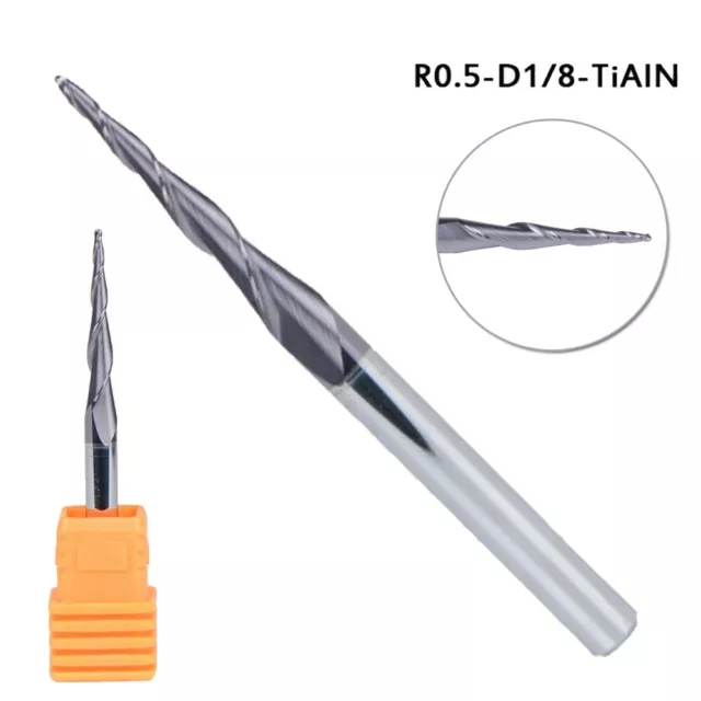 Radius Schaftfräser 5 mm Kugelkopf Konisch Bit TiAIN-beschichtet 2 Nuten QF