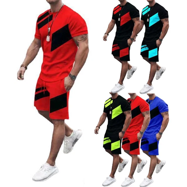Uomo ' S Tuta Pantaloncini Estivi Abito Estate Top + Pantaloni Casual Blocchi