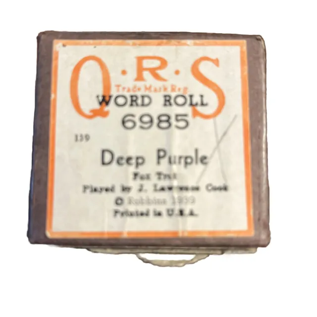 QRS Player Piano Word Roll 6985 Deep Purple Fox Trot J Lawrence Cook Robbins ‘39