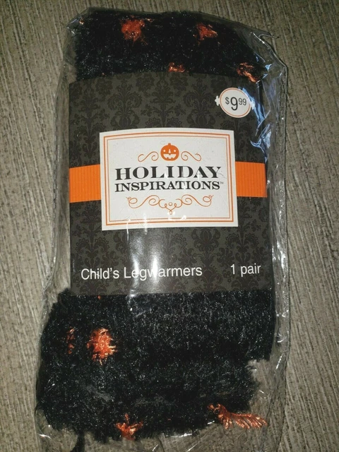 girls NEW NIP HALLOWEEN LEG WARMERS age 3 up STRETCHY one size BLACK ORANGE DOTS