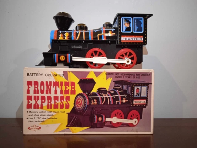 VINTAGE METAL TIN Toy Train SKK SHINSEIKIKI Battery Operated Frontier ...