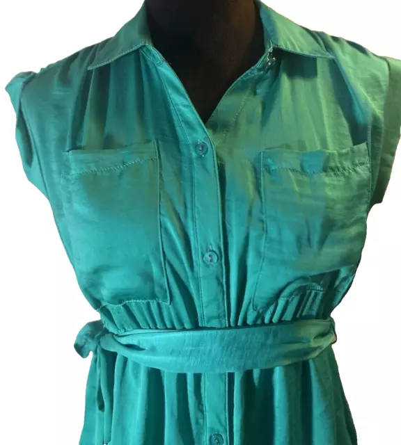 Motherhood Maternity Sleeveless Green Belted Button Dress Size Small NWOT 3