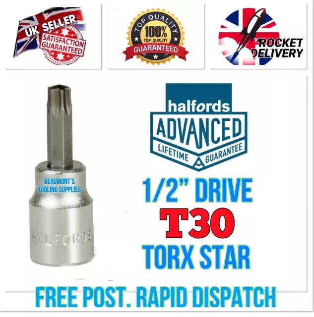 Halfords Advanced T30 Torx Star Bit Socket 1/2” Drive Free Rapid Post*