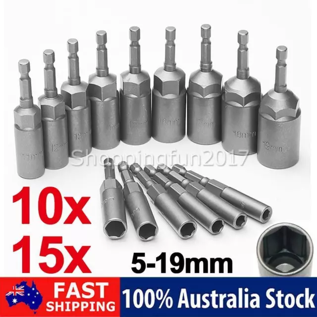 6-19mm TEK Roofing Screw Drill Bit Socket Nut Wrench Hex Shank Impact Driver AU