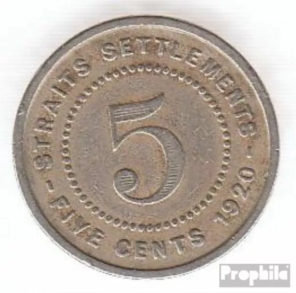 Straits Settlements KM-Nr. : 34 1920 sehr schön Kupfer-Nickel 1920 5 Cents Georg