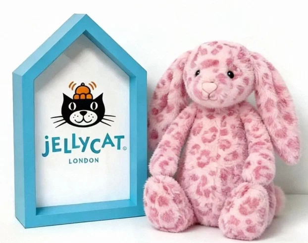 NWT-JELLYCAT HOPSCONE LUXE Pink Leopard Print Bunny Plush Soft Toy with ...