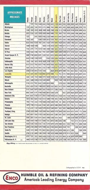 1964 ENCO HUMBLE OIL Interstate Road Map UNITED STATES Florida Texas California 2