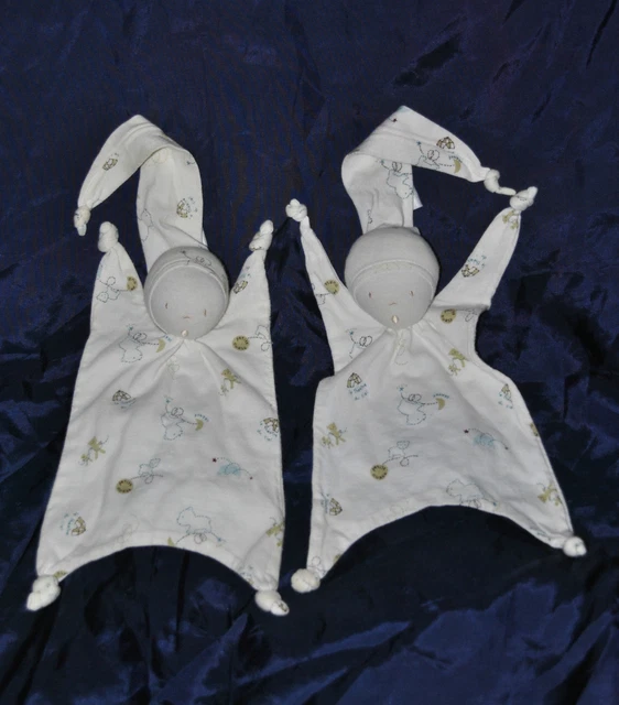 Lot 2 Peluche Doudou Lutin Poupée Plat Blanc CADET ROUSSELLE Motif Nounours NEUF