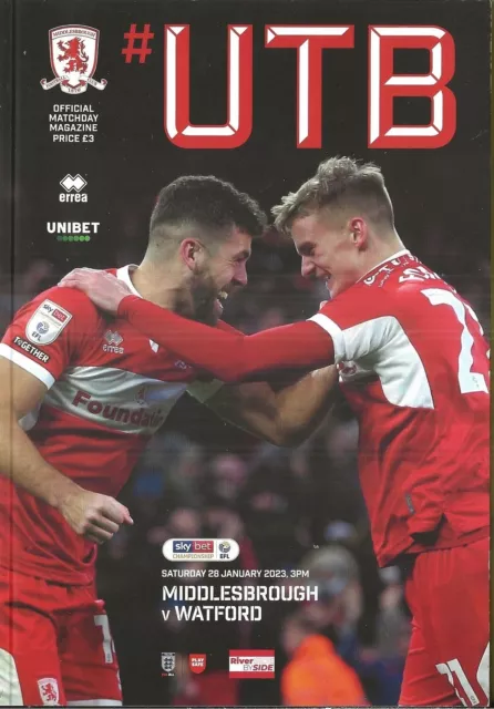 Football Programme MIDDLESBROUGH v WATFORD Jan 2023