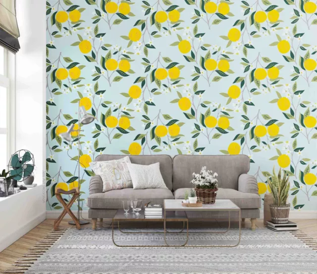 3D Fruit Lemon Green Leaves Wall Murals Wallpaper Murals Wall Sticker 2