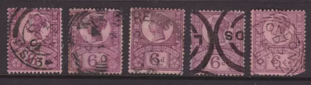 GREAT BRITAIN 1887 QV 6d Purple Rose Red LOT X5 SG208 CAT £70+ (HF91C)