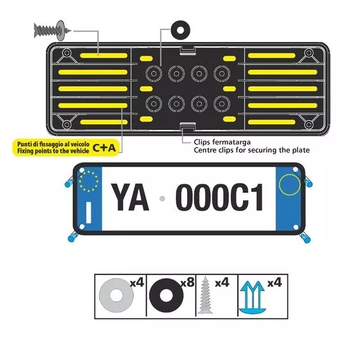 Support Plaque D'Immatriculation pour Voiture Avant ABS Noir Universel LAMPA