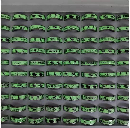 50Pcs/Lot  Stainless Steel Luminous Rings Women and Men Animal Glow Jewelry