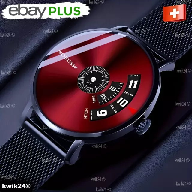 Herren Uhr Armbanduhr Männer Uhr Luxus Edelstahl schlank Herrenuhr Quarz Rot