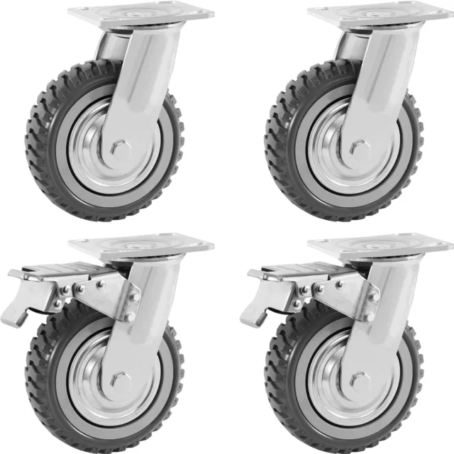 4PCS Heavy Duty Swivel Caster Fixed Wheel with Brake Set 2000lb Capacity 6 inch