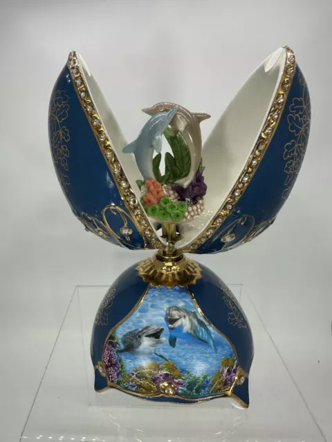 Bradford Exchange Dolphin Porcelain Fabrige Egg Music Box Friends Beneath Sea