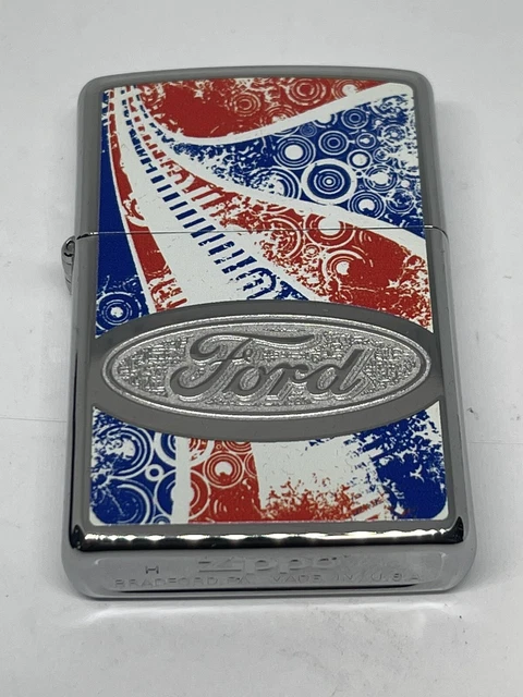 Zippo 2010 Ford Red White & Blue Union Jack Retired Lighter Unfired In Box V670