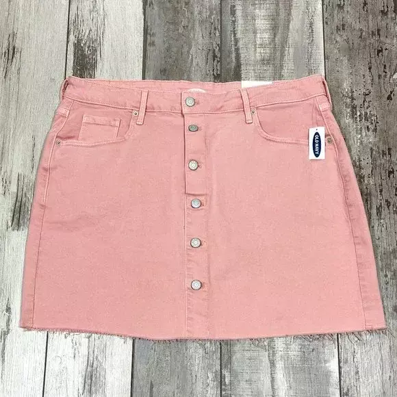 Old Navy Women's Pink Denim Mini Skirt Frayed Hem Plus Size 14 NEW