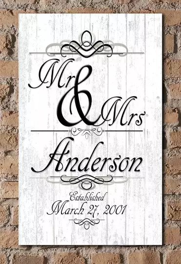 Personalized Wedding Gift Custom Mr. & Mrs. Family Name Established Rustic Sign