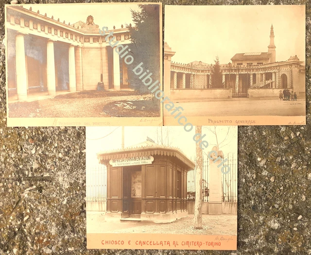 Tre fotografie  originali Cimitero di Torino 1902 ca. foto dell'architetto Dong