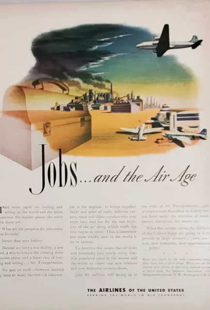 Airlines Jobs Print Ad Air Age Transport United Advertisement 1944 Ephemera