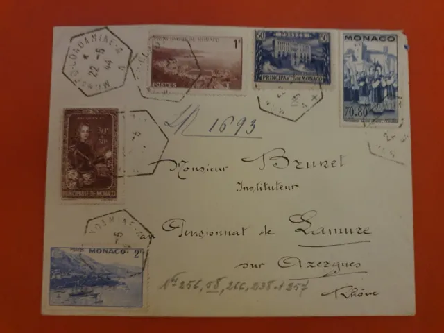 Monaco - Enveloppe en recommandé provisoire pour la France en 1944 - J 250