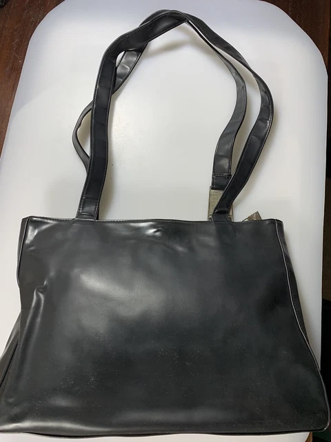 NYC by Perlina Black w/ Silver Toned Hardware Faux Leather Medium Shoulder Bag