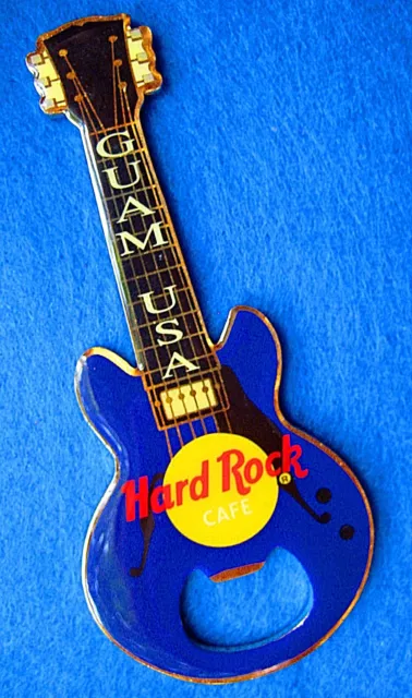 GUAM USA BLUE ACOUSTIC MAGNETIC BOTTLE OPENER GUITAR Hard Rock Cafe not a pin