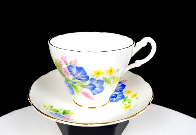 ROYAL ASCOT CHINA ENGLAND MULTICOLOR FLORAL GOLD TRIM 3" CUP & SAUCER SET 1960's