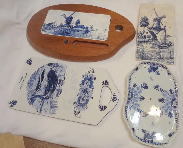 DELFT lot 4 pieces trays wall hanging tile useful for cheese meat or decor